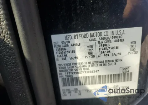 2000 Ford F250 Super Duty z USA, uszkodzony, nr VIN 1FTNX20S7YED86347